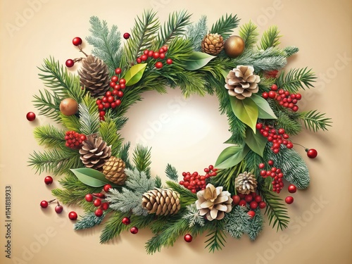 Wishing you a joyful New Year filled with warmth and love! Celebrate the season with this cheerful wreath design, adorned with winter florals for festive flair.