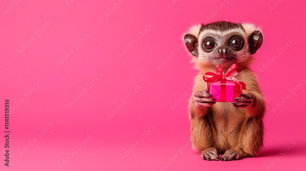 Fototapeta premium Funny Kinkajous Presenting Festive Seasonal Holiday Merchandise for Mid Year End Year Sale Promotion