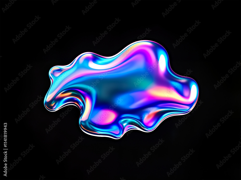 Naklejka premium Holographic abstract liquid Iridescent wavy substance on black background 03