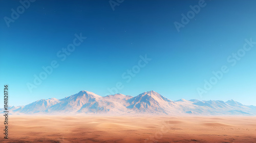 Desert Mountain Range with Clear Blue Sky 3D Illustration