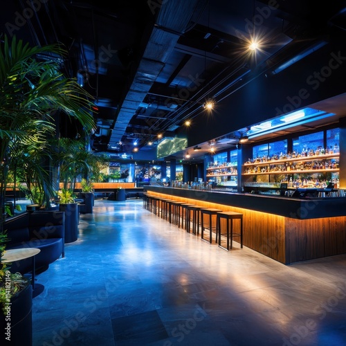 Lively sustainable nightclub scene urban setting photography modern environment aesthetic viewpoint eco-friendly concept