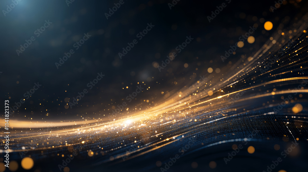 Obraz premium Golden light beams create mesmerizing patterns against a dark background in a captivating display of movement and texture