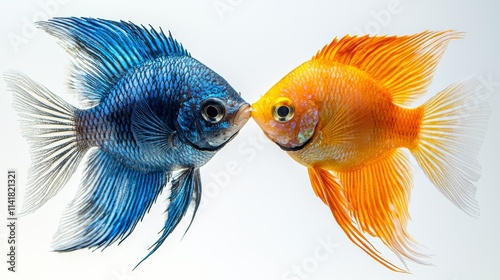 Colorful goldfish in a playful interaction photo