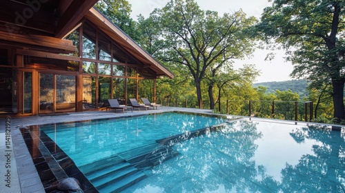 Relaxing eco-friendly spa retreat serene forest location tranquil pool landscape sustainable luxury experience