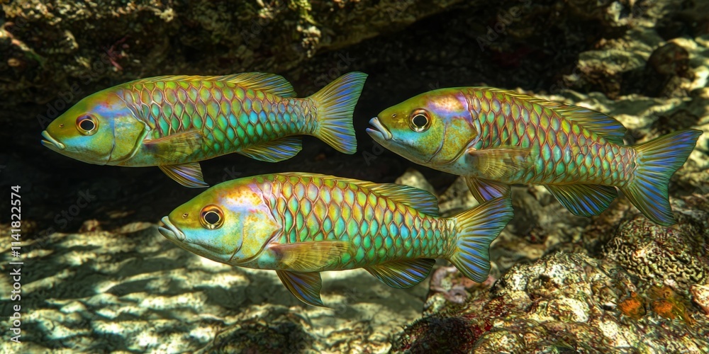 Vibrant Tropical Fish Swimming Underwater in a Coral Reef Environment with Colorful Patterns and Textures Vibrant Tropical Fish Swimming Underwater in a Coral Reef Environment with Colorful Patterns and Textures