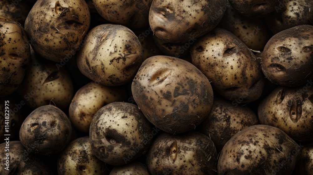 potato, a pile of potatoes. They have a rough, earthy appearance with patches of dirt on their surfaces, indicating they are freshly harvested. The potatoes vary in size and shape potato, a pile of potatoes. They have a rough, earthy appearance with patches of dirt on their surfaces, indicating they are freshly harvested. The potatoes vary in size and shape