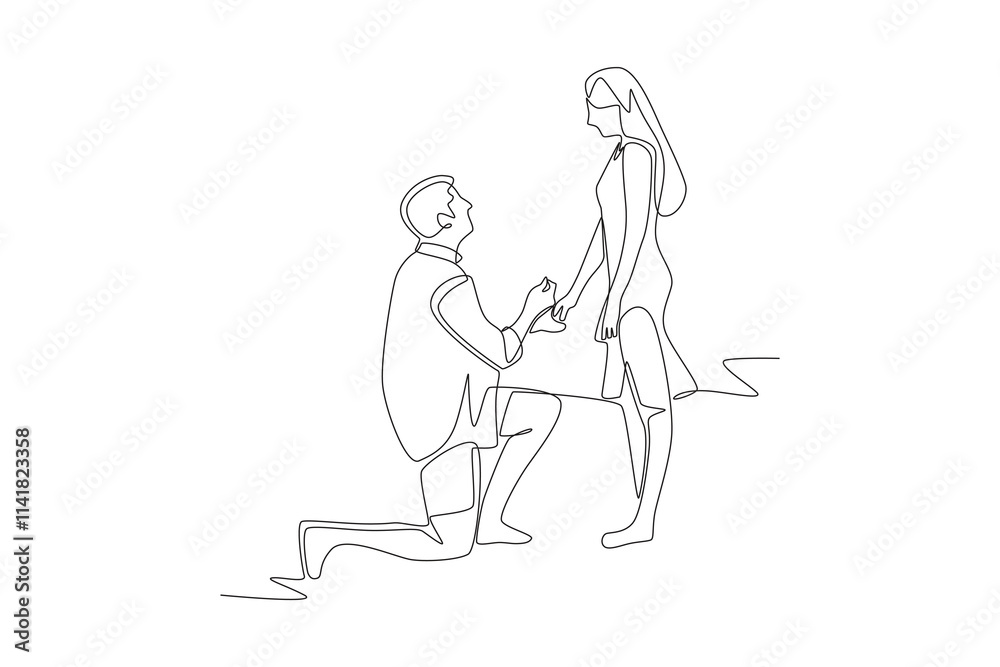 Man proposes to partner on vacation. Romantic trips concept one-line drawing Man proposes to partner on vacation. Romantic trips concept one-line drawing