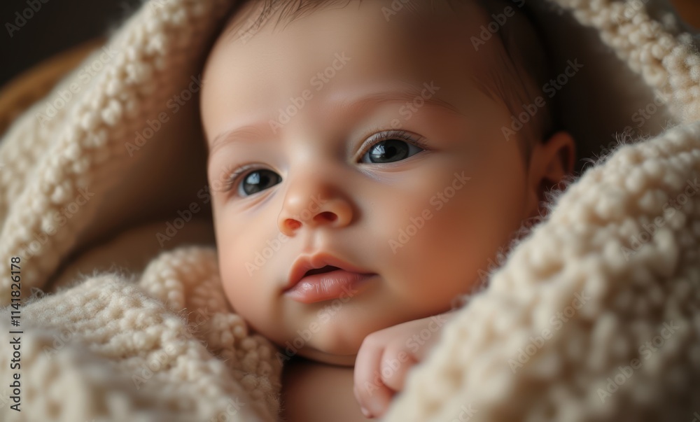 Cute infant wrapped in cozy knit blanket Cute infant wrapped in cozy knit blanket