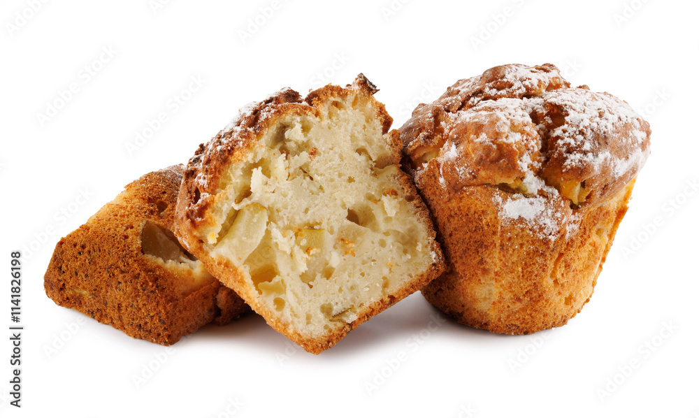 Cut delicious muffin isolated on white background. Cut delicious muffin isolated on white background.