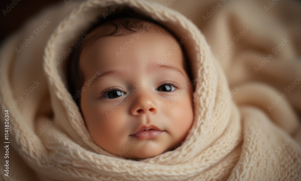 Adorable baby wrapped in soft blanket Adorable baby wrapped in soft blanket