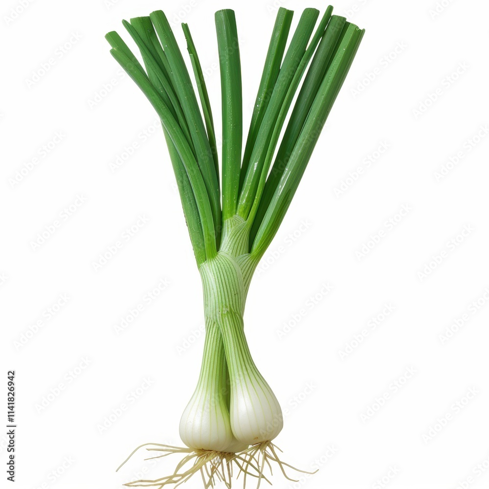 scallion, a bunch of green onions, also known as scallions. They have long, slender green stalks and small white bulbs at the base with roots extending from the bottom scallion, a bunch of green onions, also known as scallions. They have long, slender green stalks and small white bulbs at the base with roots extending from the bottom