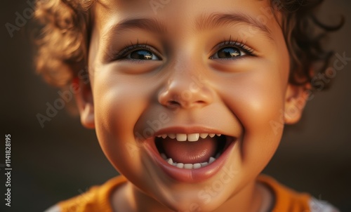 Joyful smiling boy with curly hair