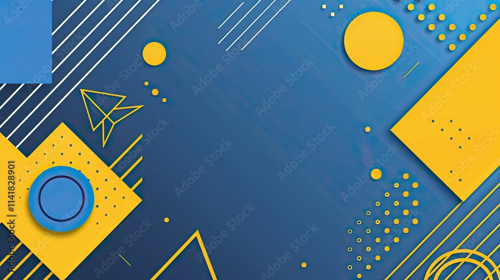 Obraz premium A vibrant abstract design featuring geometric shapes in blue and yellow tones.