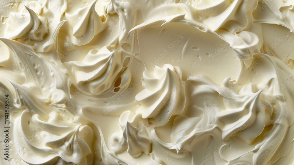 sour cream, a close-up view of creamy, swirled textures that resemble whipped cream or meringue. The surface is smooth and glossy, with peaks and swirls creating a soft, fluffy appearance sour cream, a close-up view of creamy, swirled textures that resemble whipped cream or meringue. The surface is smooth and glossy, with peaks and swirls creating a soft, fluffy appearance