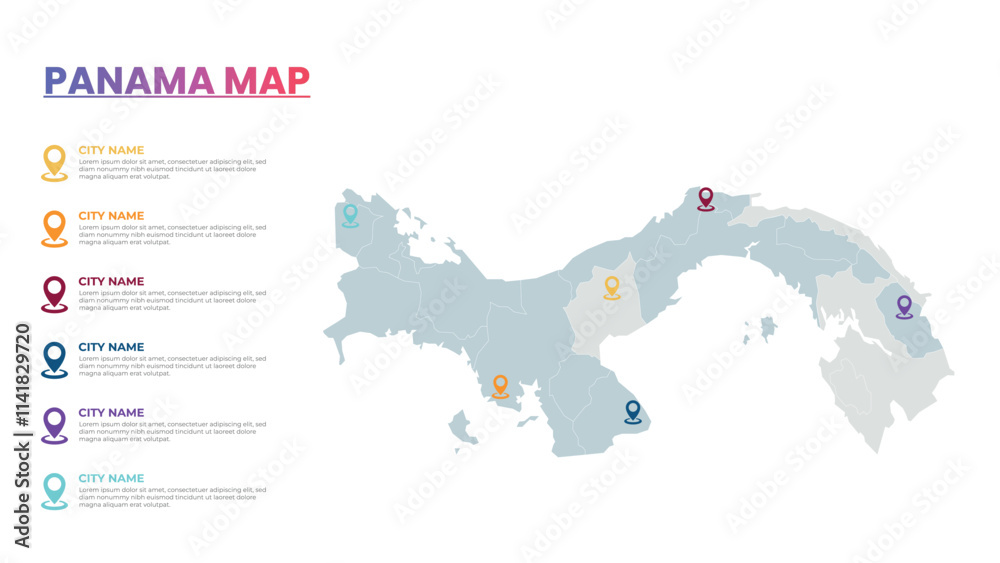 Naklejka premium Panama Modern Map Infographic Template, Detailed infographic map of Panama Popular City