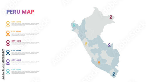 Peru Modern Map Infographic Template, Detailed infographic map of Peru Popular City
