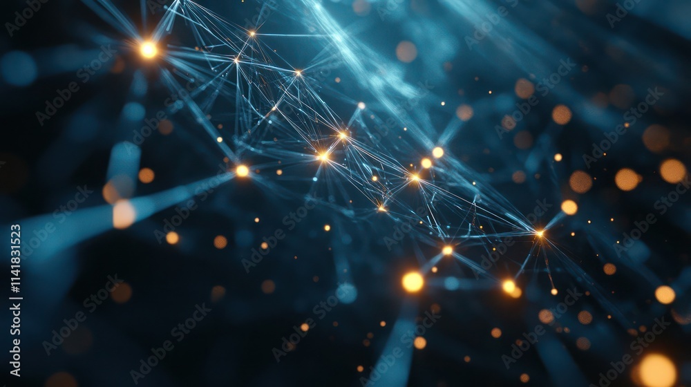 Abstract network of interconnected nodes with glowing points.