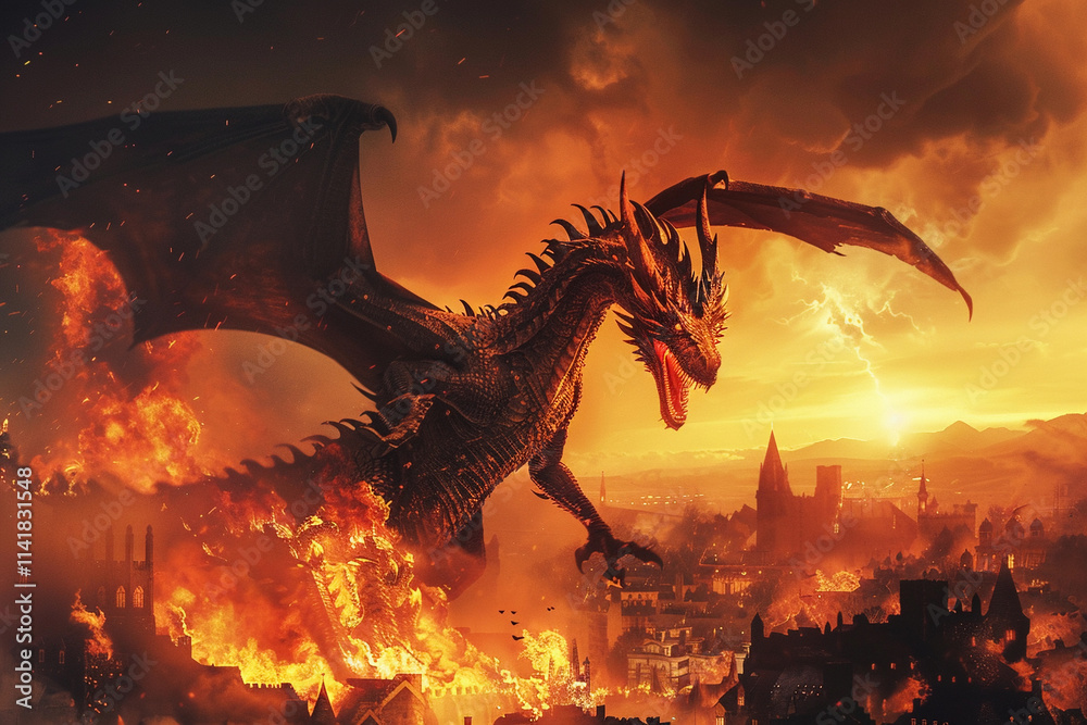 Fantastically mythological dragon with big wide wings Fantastically mythological dragon with big wide wings