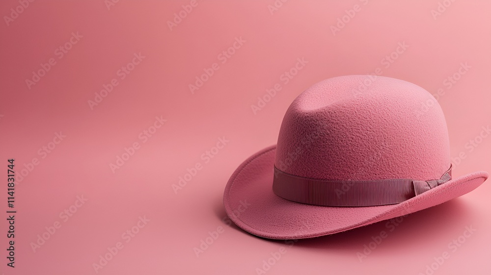 Elegant Pink Fedora Hat on a Solid Pink Background Elegant Pink Fedora Hat on a Solid Pink Background
