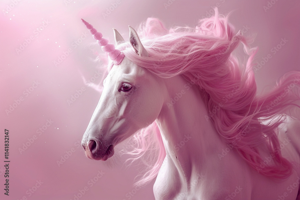 Fantastically mythological pink unicorn with big long horn Fantastically mythological pink unicorn with big long horn
