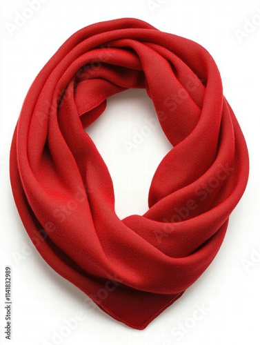 a red scarf isolated on white and positioned like it is being worn