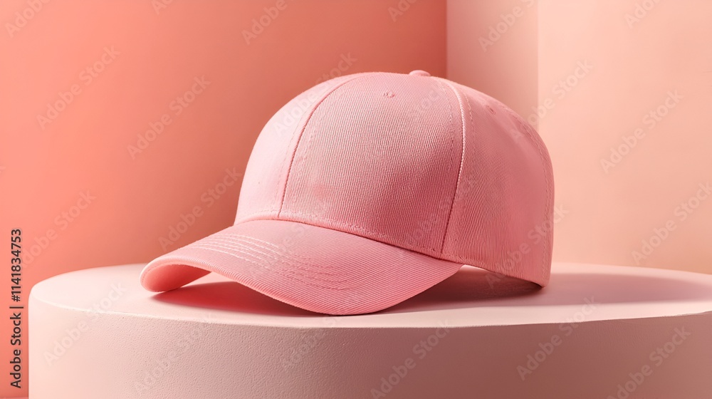Fototapeta premium Soft Pink Baseball Cap on Pastel Pink Display Stand