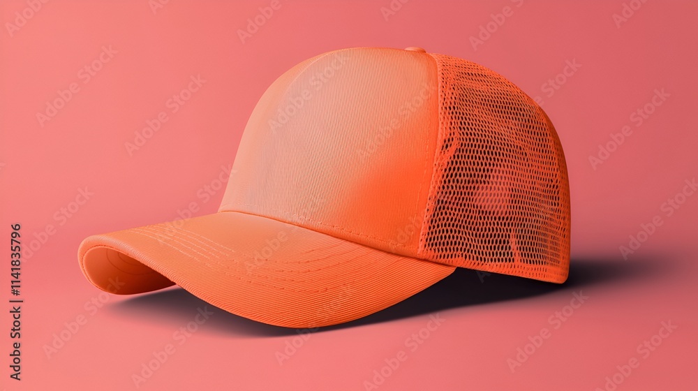 Orange Trucker Baseball Cap on Coral Background Orange Trucker Baseball Cap on Coral Background