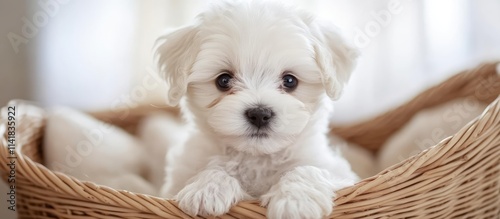 Charming Maltipoo puppy lounging in elegant modern home, featuring a warm and inviting interior design atmosphere.