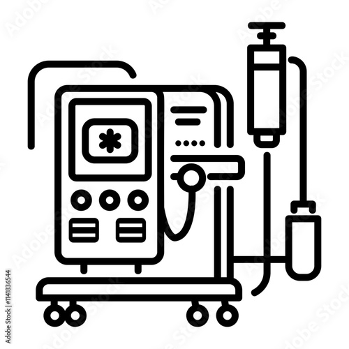 A line icon of a blood dialysis machine 