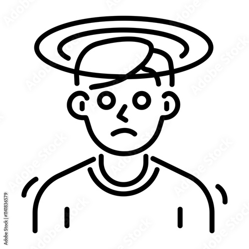 A line icon of a dizzy person 