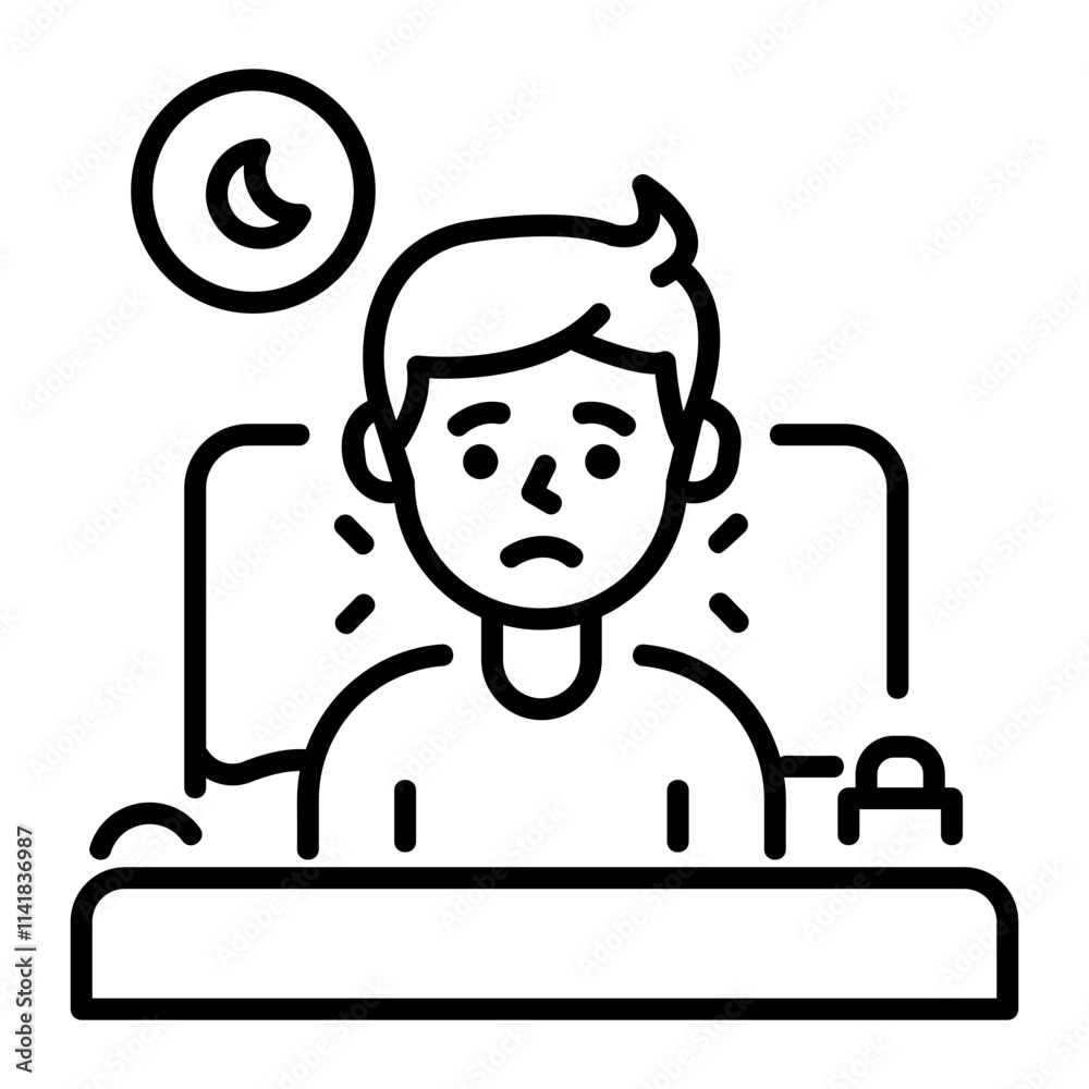 A line icon of a person having insomnia A line icon of a person having insomnia