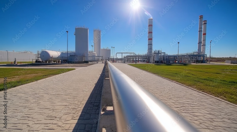 Large Tanks and Pipelines at Gas Processing Plant Large Tanks and Pipelines at Gas Processing Plant
