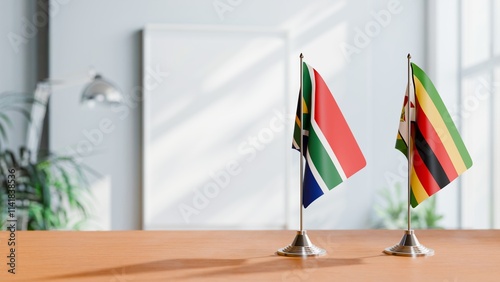 FLAGS OF SOUTH AFRICA AND ZIMBABWE ON TABLE
