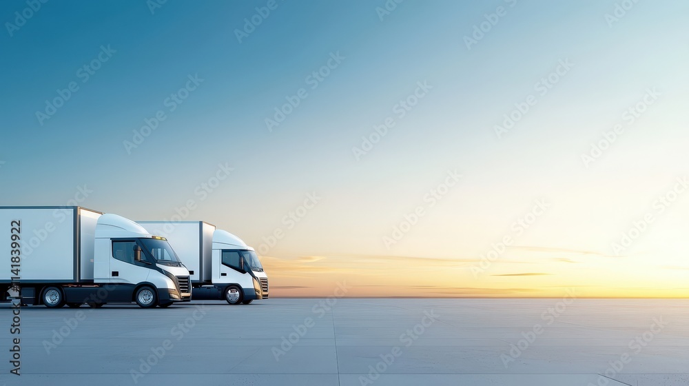 Obraz premium Modern Trucks Against Clear Sky at Sunset