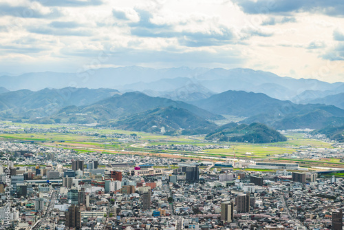 Cityscape of Tottori Viewed from Kyusho Mountain Summit, Japan