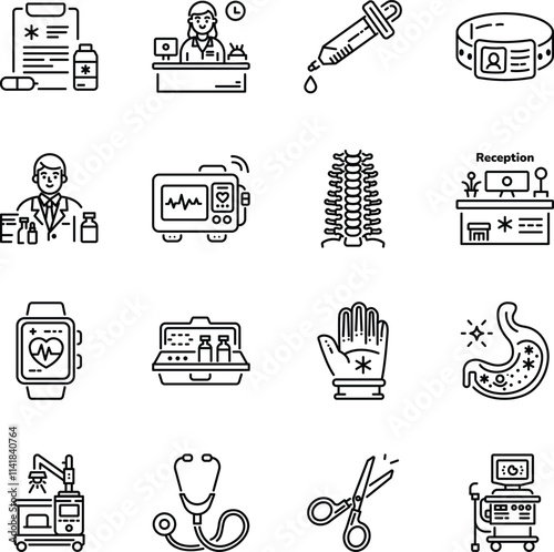 Collection of Linear Style Hospital Icons 

