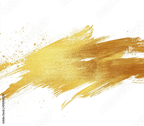 Metallic Gold Brush Strokes on White Canvas