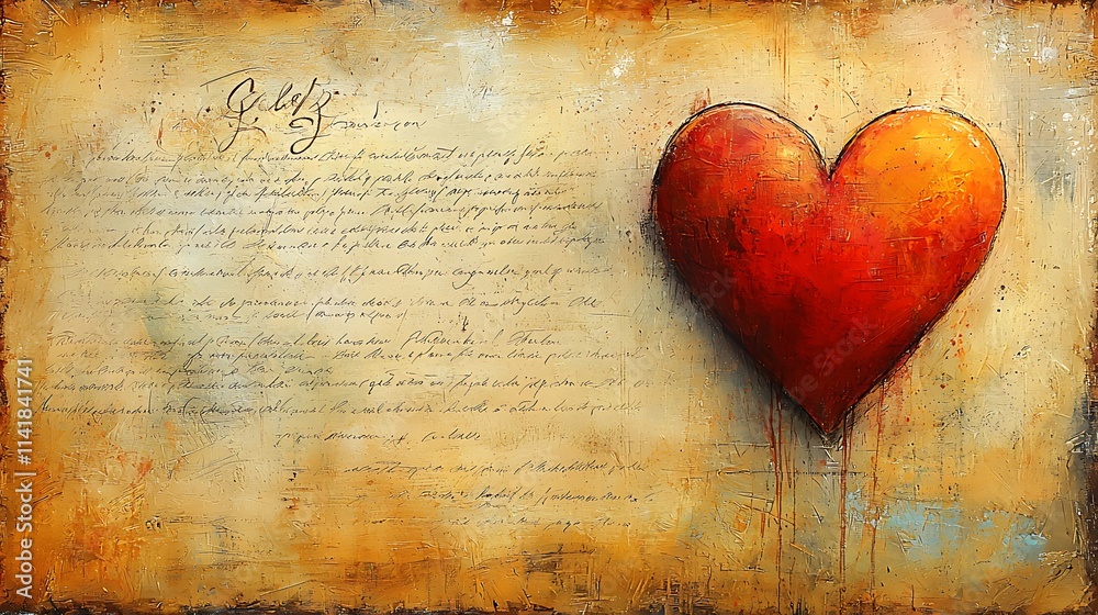 A Red Heart on Antique Textured Background A Red Heart on Antique Textured Background