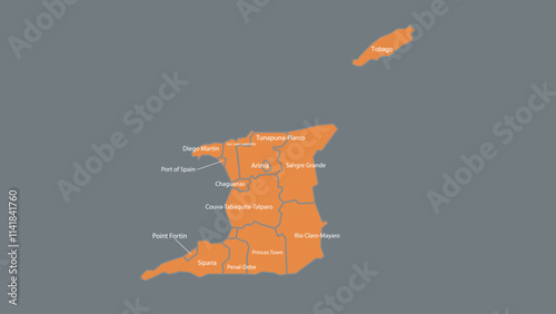 Modern Map of Trinidad and Tobago with Interactive Features, Flat design Trinidad and Tobago outline map.