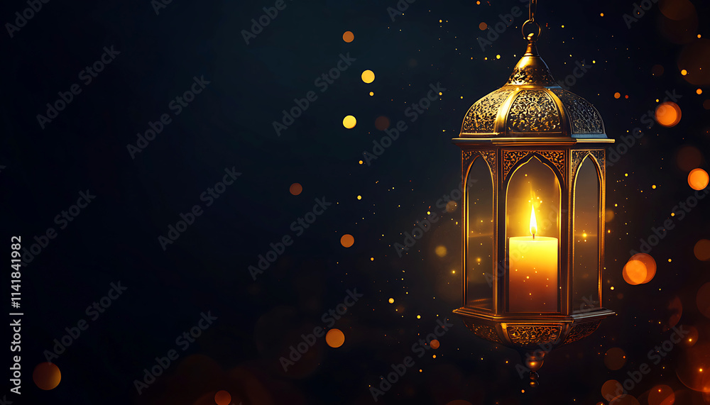 Ramadan Kareem lantern lamps with burning candles illuminated the night sky. Ai generative Ramadan Kareem lantern lamps with burning candles illuminated the night sky. Ai generative