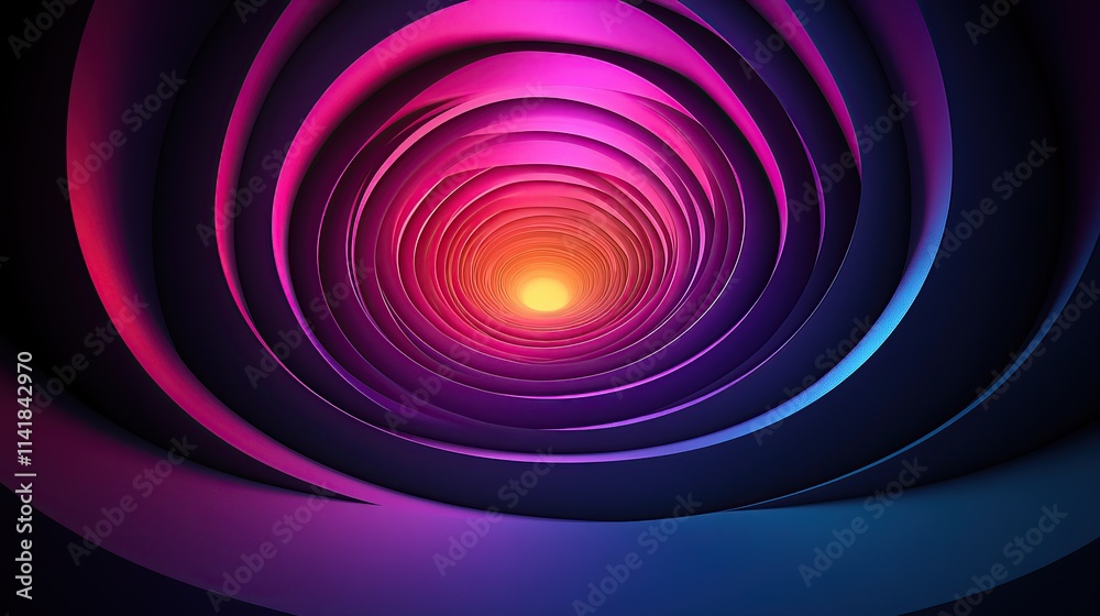 Abstract swirling tunnel with vibrant concentric circles of magenta, purple, and blue hues leading to a luminous center. Abstract swirling tunnel with vibrant concentric circles of magenta, purple, and blue hues leading to a luminous center.