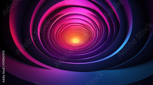 Abstract swirling tunnel with vibrant concentric circles of magenta, purple, and blue hues leading to a luminous center.