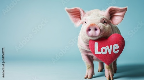 Wallpaper Mural loving pig. on a plain colored background. heart bright photo. vivid emotions Torontodigital.ca