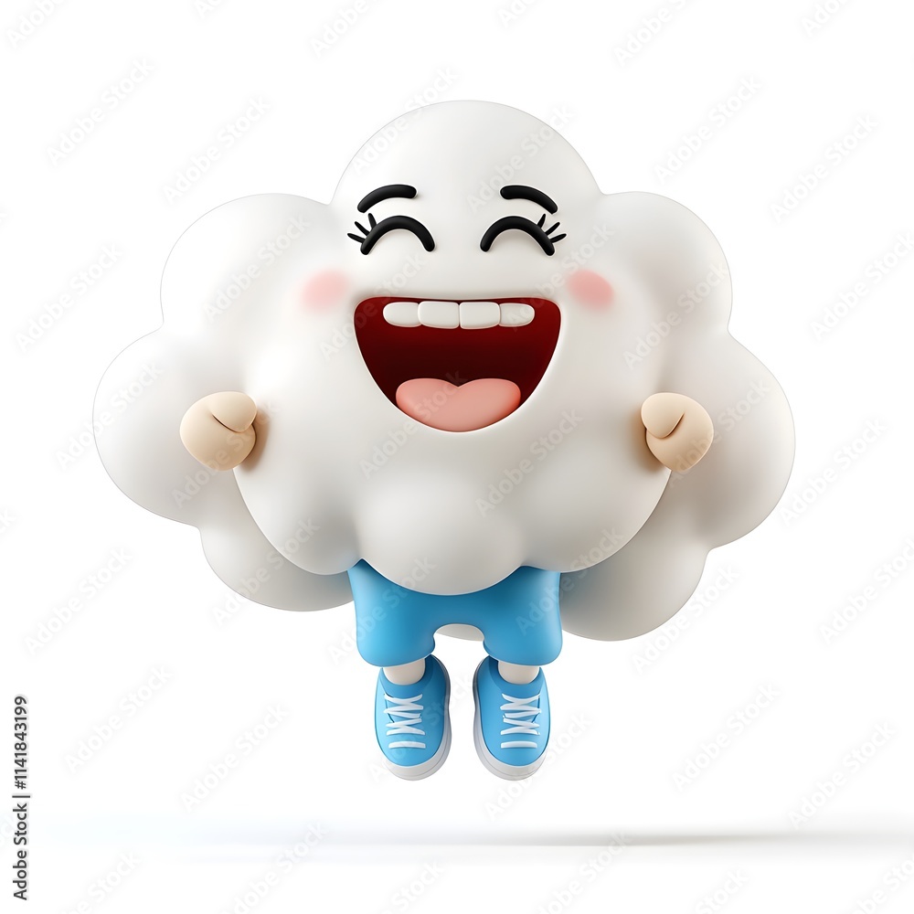 Cheerful Cartoon Cloud Character with Smile and Joyful Expression Cheerful Cartoon Cloud Character with Smile and Joyful Expression