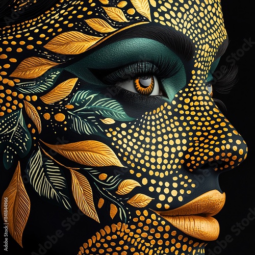 Artistic face with nature-inspired design. portrait close-up model