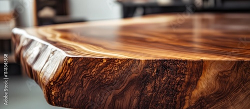 Polished wooden tabletop showcasing rich oiled boards ideal for interior design and furniture craftsmanship in elegant settings