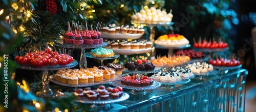 Colorful assorted desserts elegantly displayed on a festive table ideal for celebrations and special occasions photo