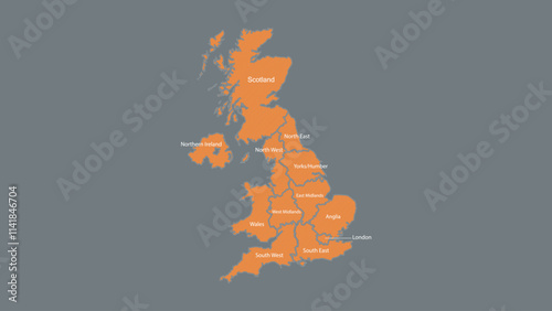 Modern Map of United Kingdom with Interactive Features, Flat design United Kingdom outline map.