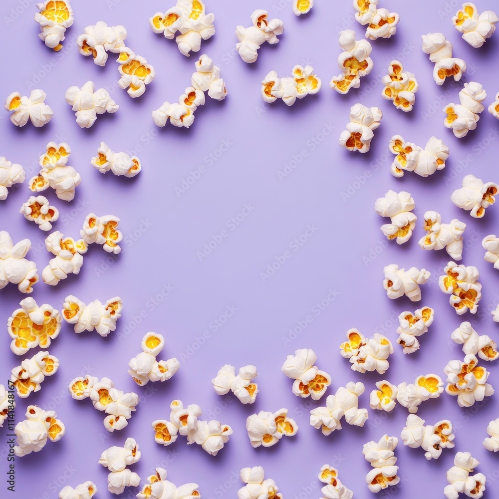 Popcorn border on a purple background. Popcorn border on a purple background.
