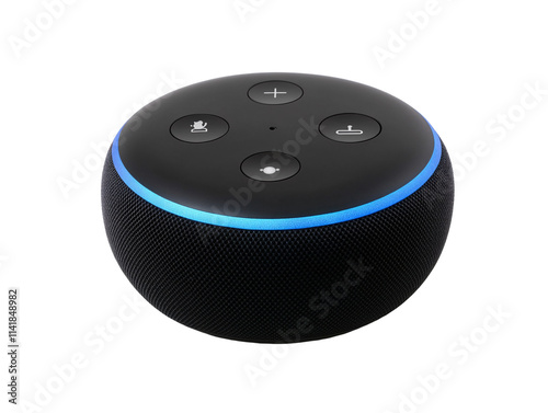 a black round device with blue lights photo